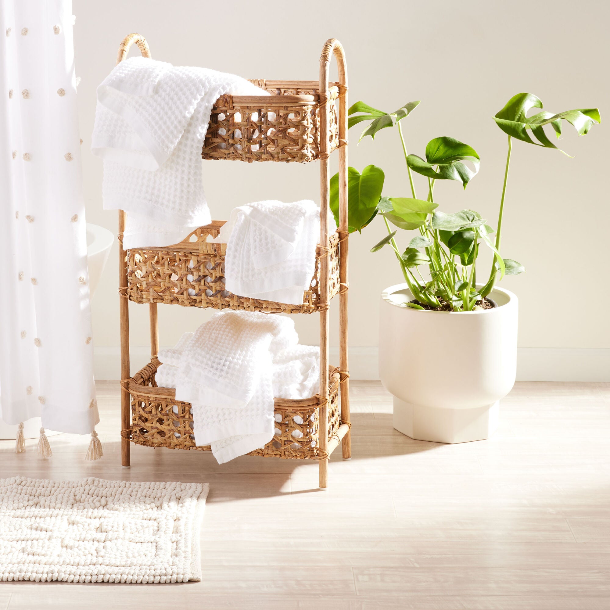 Farrah Natural Rattan Cane 3 Tier Storage Tower
